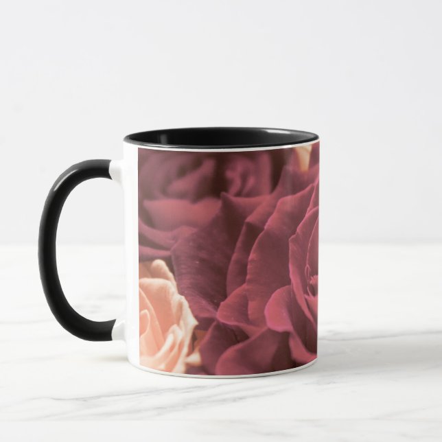 Caneca Belas rosas vermelhas rosadas flores foto romântic (Esquerda)