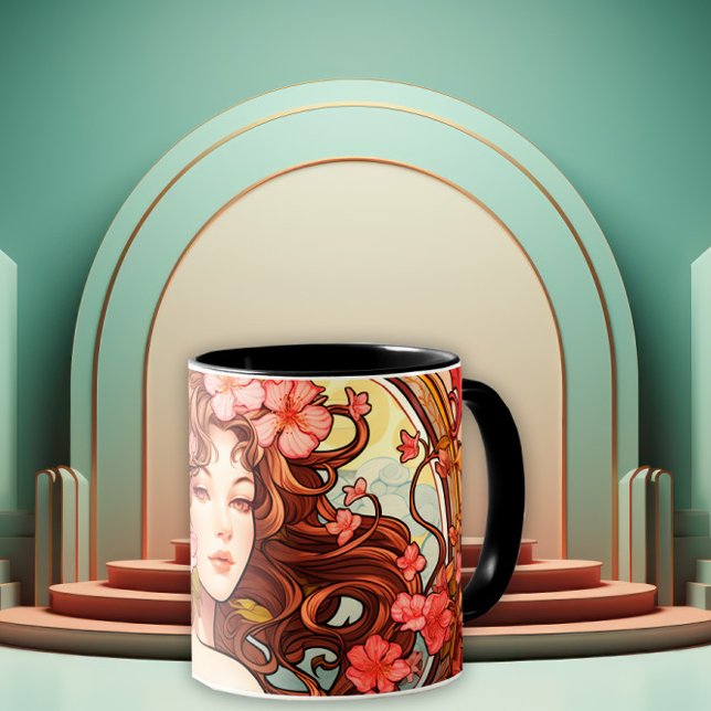 Caneca Beleza Art Nouveau de Vinhas Sussurrantes (Criador carregado)