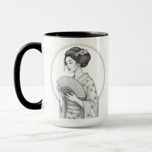 Caneca Beleza Japonesa com Leque Dobrável