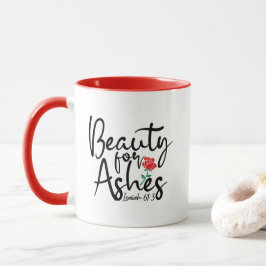 Caneca Beleza rosa vermelha Para Ashes Isaiah 61:3 Mug