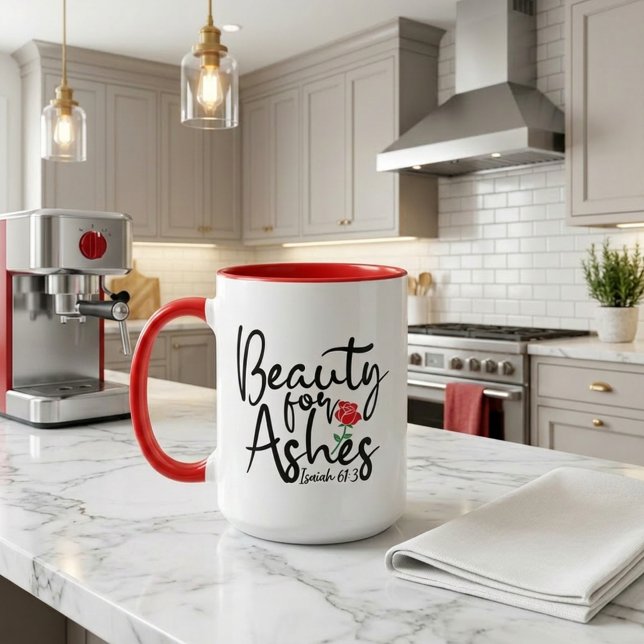 Caneca Beleza Vermelha para Cinzas Isaías 61:3 (Criador carregado)
