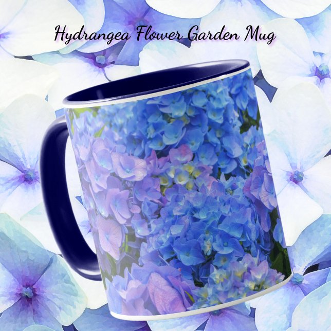 Caneca Belo Blue Hydrangea Flowers Garden Mug (Blue Hydrangea flower garden art mug.)