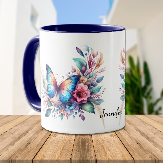 Caneca Belo Blue Orange Fantasy Floral Borboleta (Criador carregado)