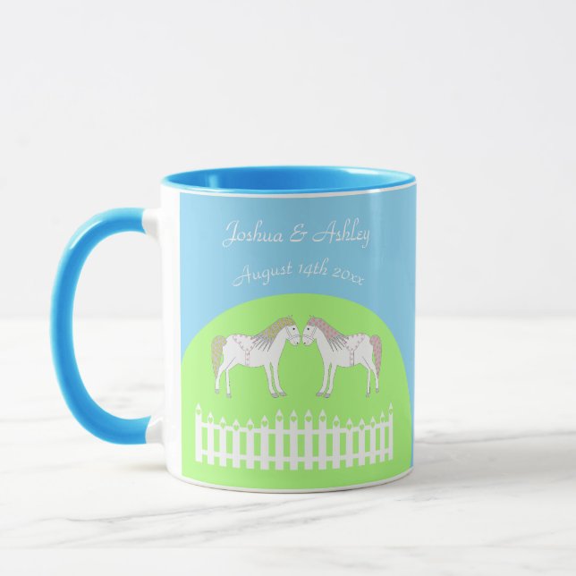 Caneca Belo Casamento de Cavalos Brancos Personalizado (Esquerda)