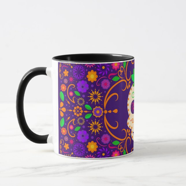 Caneca Belo crânio com flores Día de los Muertos (Esquerda)