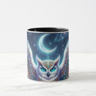Caneca Belo design de coruja com penas de pavão à noite