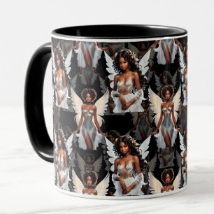 Caneca Belo Design de Padrão de Anjos Meninas Negras -Esc