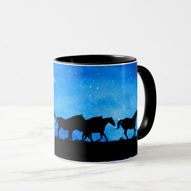 Caneca Belo Herdeiro de Cavalos Selvagens à Noite com Est (Frente Esquerda)
