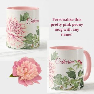 Caneca Belo nome personalizado romântico de pénia rosa
