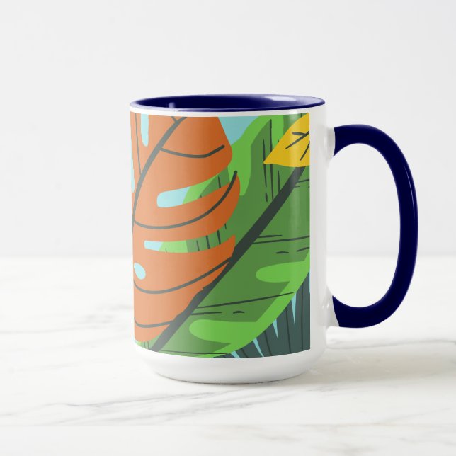 Caneca Belo padrão botânico criativo, bonito, azul (Direita)