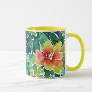 Caneca Belo Padrão de Flor de Aquarela