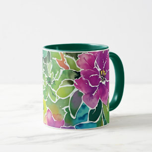 Caneca Belo Padrão de Flor de Aquarela