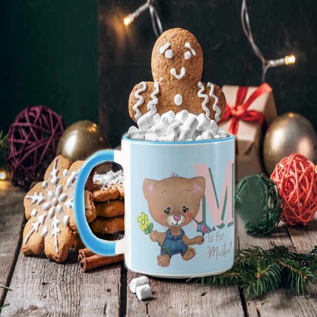 Caneca Belo Urso Cinzento Azul (Cute Teddy Bear Baby Light Blue Mug)