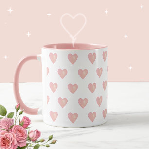 Caneca Belos Corações Rosa em Branco