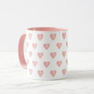 Caneca Belos Corações Rosa em Branco
