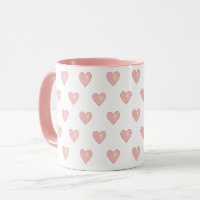 Caneca Belos Corações Rosa em Branco (Frente Esquerda)