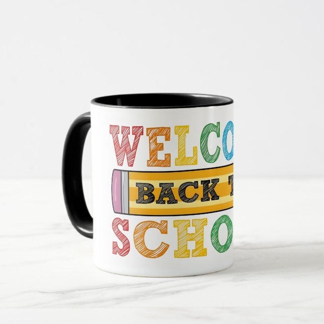 Caneca Bem-vindo de Volta à Escola – Ilustração de Lápis (Frente Esquerda)