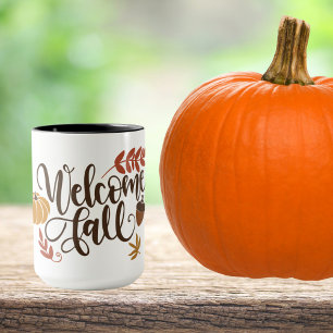 Caneca Bem-vindos Queda com Pumpkin, Folhas e Bolotas