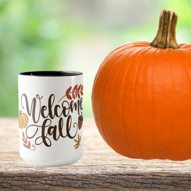 Caneca Bem-vindos Queda com Pumpkin, Folhas e Bolotas (Criador carregado)