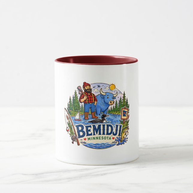 Caneca Bemidji Minnesota Paul Bunyan & Babe, o Boi Azul (Centro)