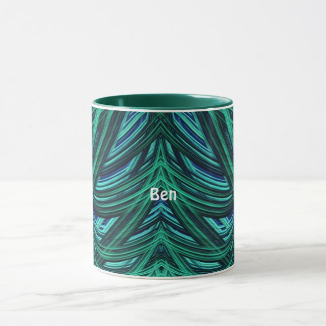 Caneca BEN ~ Zany 3D Fractal ~ Azul e Verde (Centro)