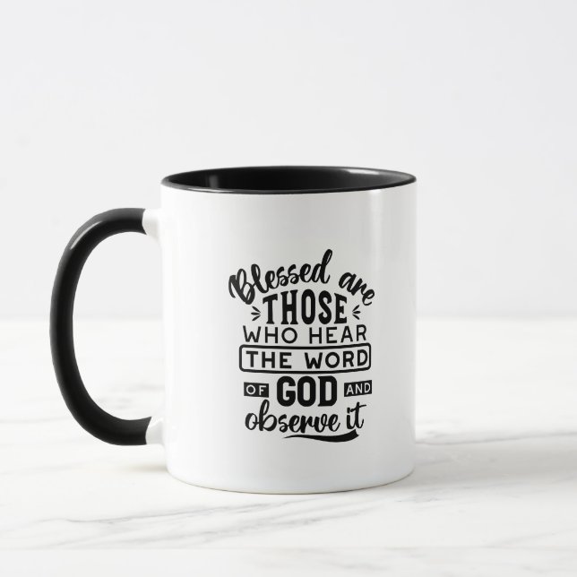 Caneca Bênçãos São Aquelas Que Ouvem a Palavra de Deus Ci (Esquerda)