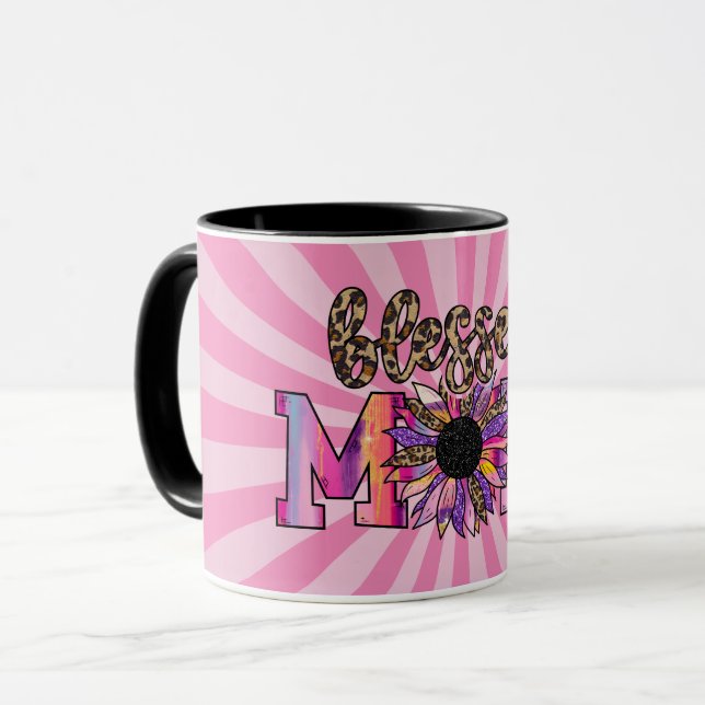 Caneca Bendito Rosa Mãe Floral Moderna (Frente Esquerda)