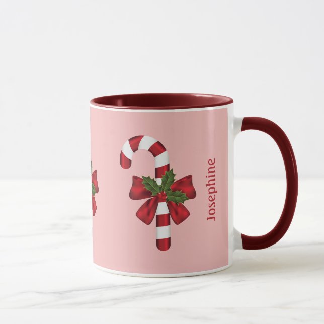 Caneca Bengala de Natal Vermelha e Branca com Nome Person (Direita)