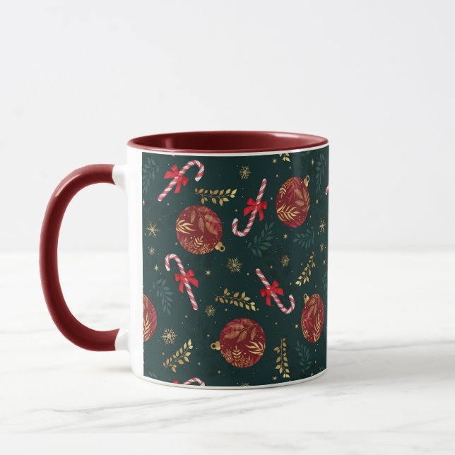 Caneca Bengalas de Açúcar Flocos de Neve Vermelhos Bolas  (Esquerda)