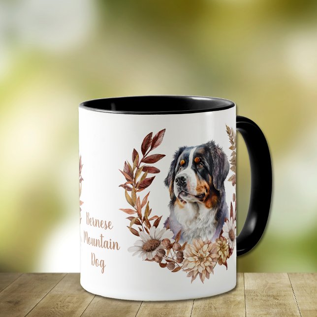 Caneca Bernese Mountain Dog Autumn Wreath (Criador carregado)