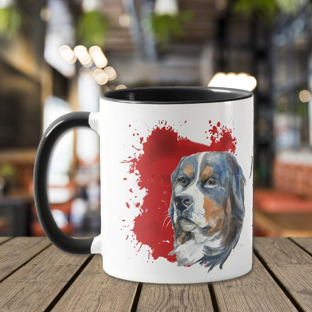Caneca Bernese Mountain Dog Red Abstrato (Criador carregado)