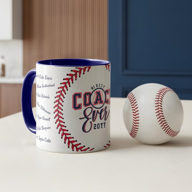 Caneca Best Coach Ever Gift Baseball Team Signature Names (Best Coach Ever Baseball Fun Gift with Team Names Mug)