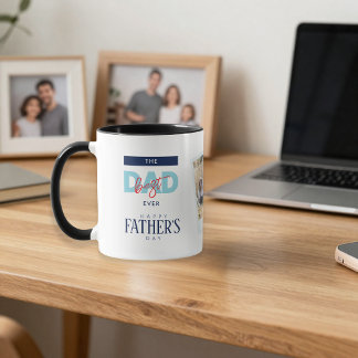 Caneca Best Dad Ever Blue Happy Father's Day Custom Photo
