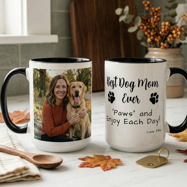Caneca Best Dog Mom Paws Pet Photo Coffee (Criador carregado)