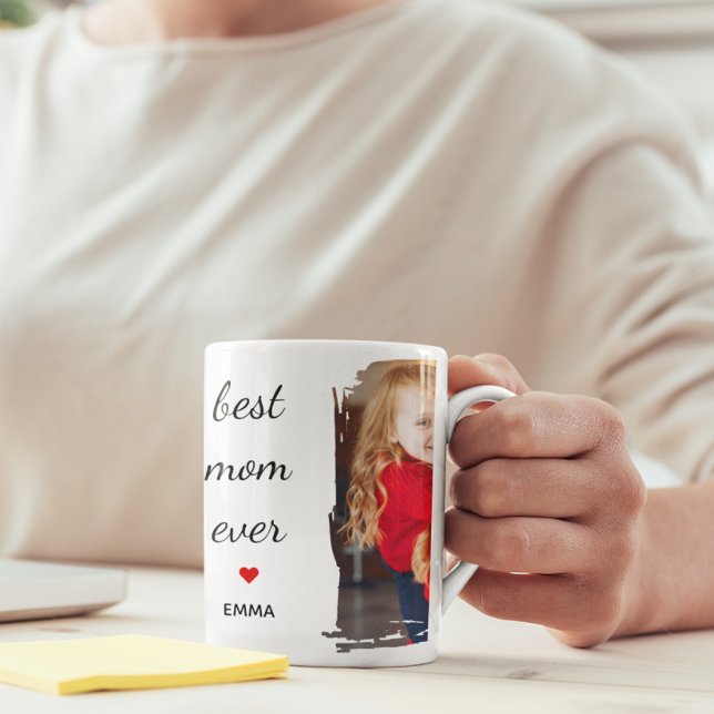 Caneca Best Mom Ever l Custom Photo & Text Typography (Criador carregado)