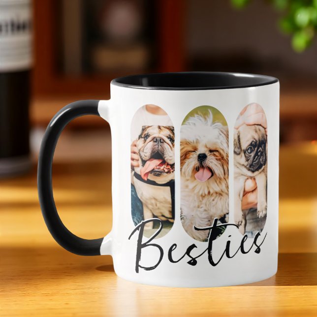 Caneca Besties Pet Simple Modern Reproduzir Três Fotos (Criador carregado)