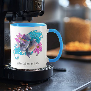 Caneca Betta Peixe Lutador Siameses Ondas de Lótus Azul