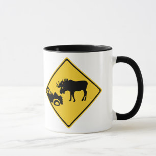 Caneca Beware dos alces, sinal de tráfego, Canadá
