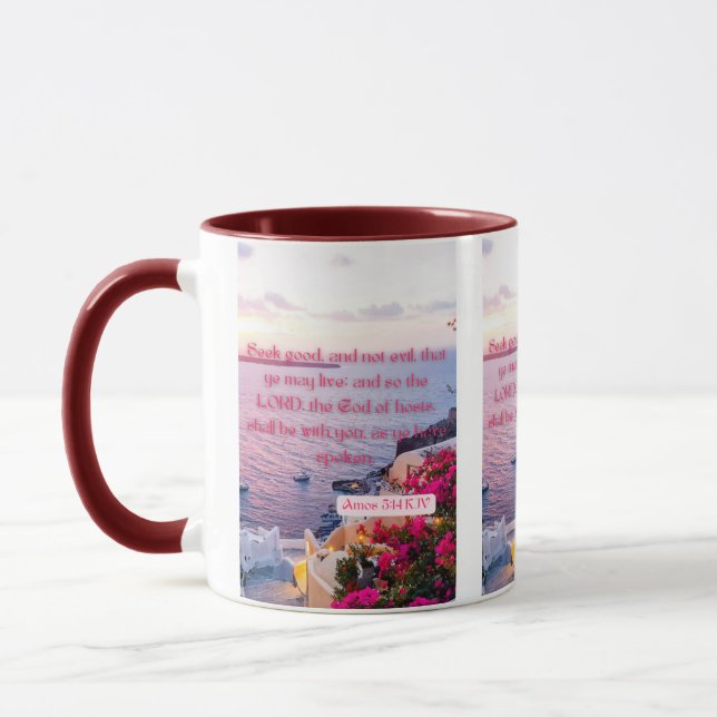 Caneca Bíblia Amos 5:14 KJV Pic Verso Pic Mug De Dois Ton (Esquerda)