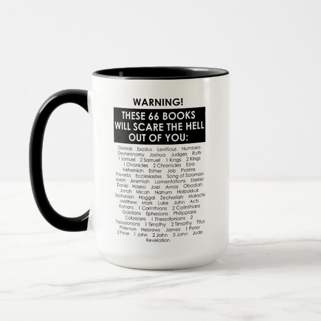 Caneca Bíblia Book List Assusta O Fundão Cristão (Esquerda)