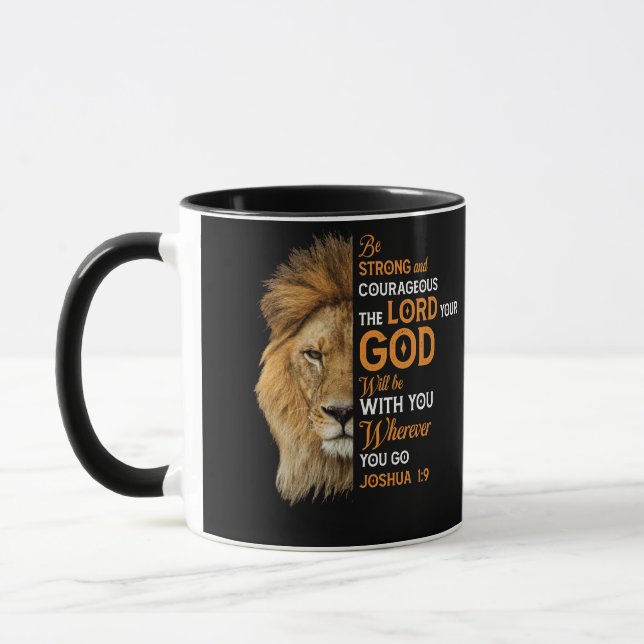 Caneca Bíblia Cristã Verse Joshua 1 9 Leão Fé (Esquerda)