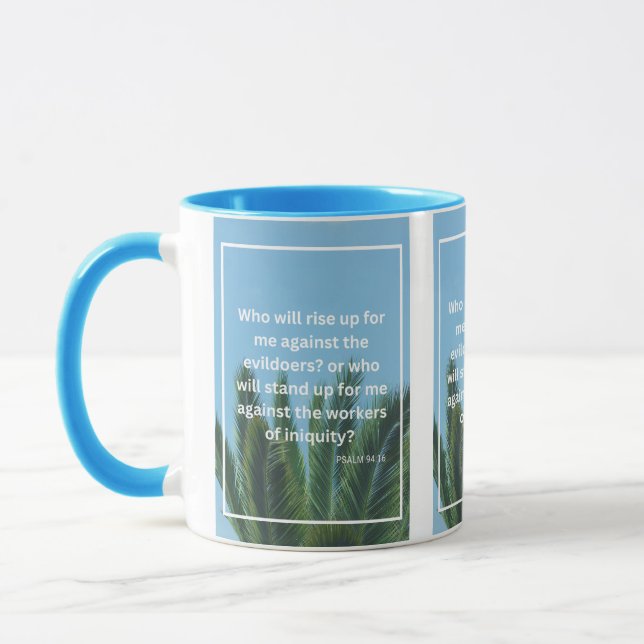 Caneca Bíblia Psalm 94:16 KJV Verse Pic Mug De Dois Tons (Esquerda)