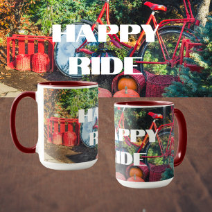 Caneca Bicicleta vermelha com cestos e abóboras