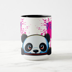 Caneca Bicolor com Bebê Panda Fofo Espiando e Salp