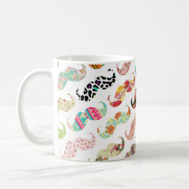 Caneca Bigodes coloridos femininos engraçados dos padrões