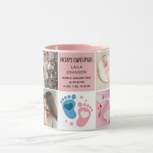 Caneca  Birth Announcment Personalize 8 Photo christmas  (Centro)