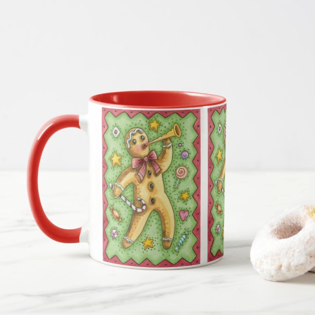 Caneca Biscoito de Gengibre Fofo Tocando Chifre, Doce de  (Com Donut)