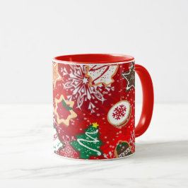 Caneca Biscoitos de Natal e Flocos de Neve em Vermelho