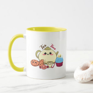 Caneca biscoitos kawaii e tempo de chá fofo