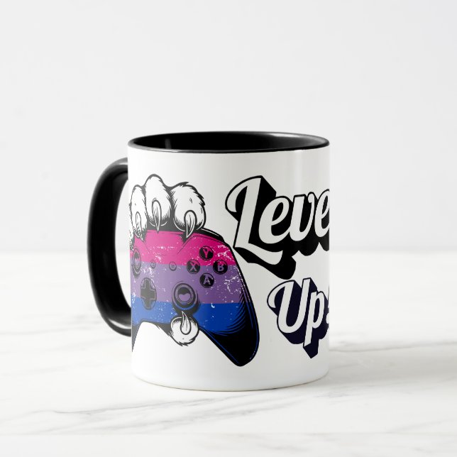 Caneca Bisexual Pride Level Up Tiger Paw Controller Mug (Frente Esquerda)